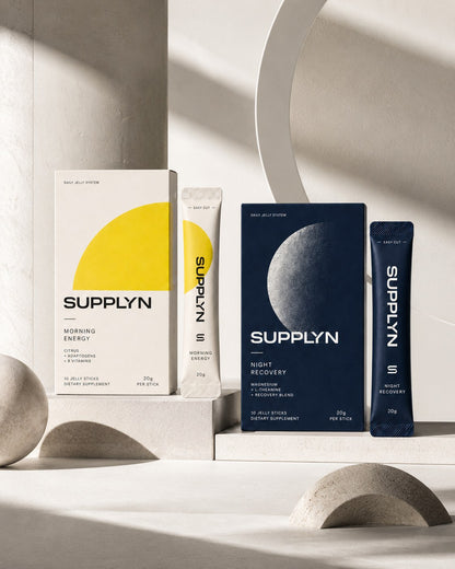 Supplyn Daily Jelly System — Morning Energy and Night Recovery boxes and sticks