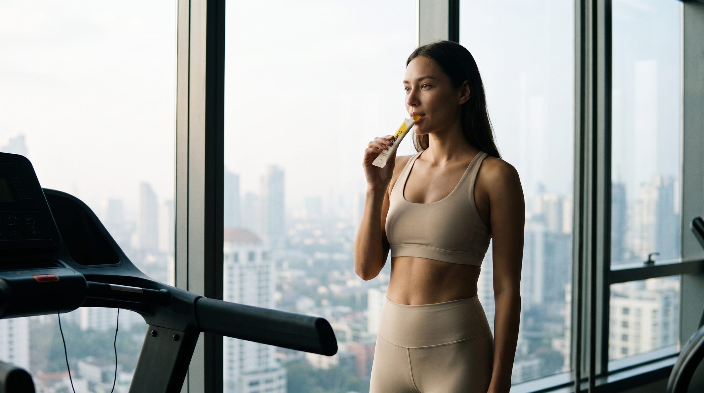 Morning Energy jelly stick between sets at a city gym